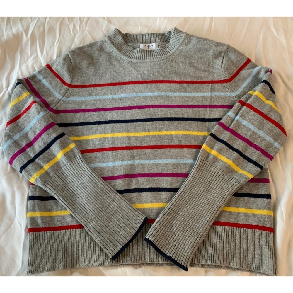 La Ligne x Target Grey Striped Cashmere Blend Sweater -Preppy Quiet Luxury-L